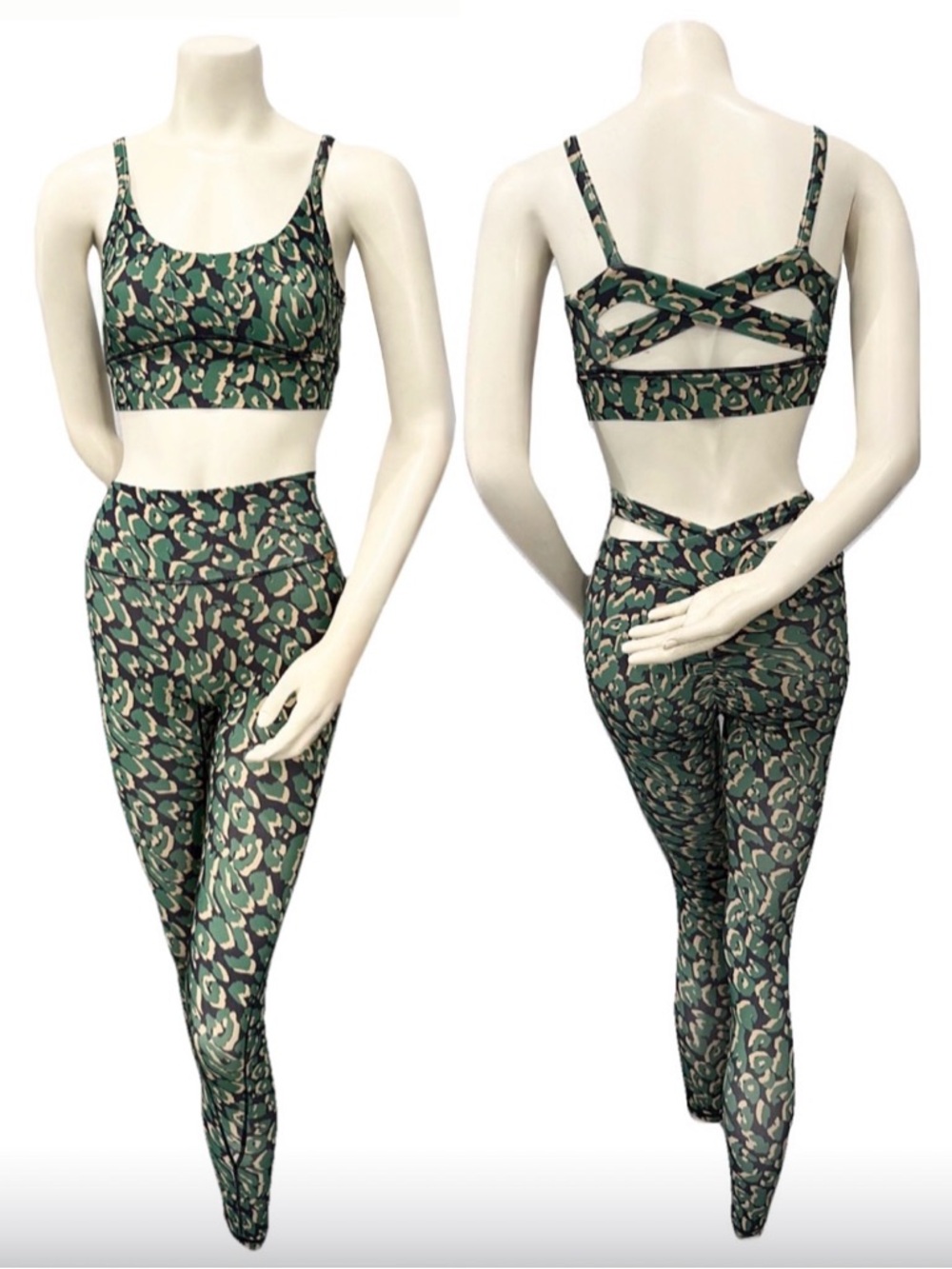 Noire Blanc Amazonia Scrunch Legging Set Green Leopard Print Size S